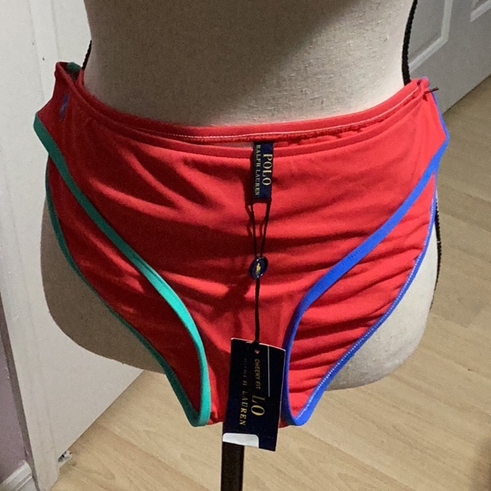 Polo by Ralph Lauren Red Bikini Bottom with Blue and Green Trim